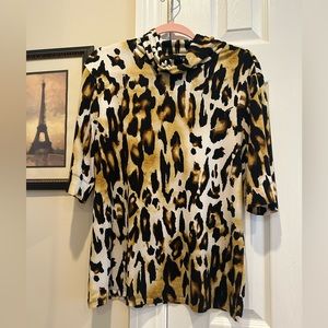3/4 Sleeve Leopard Blouse with Small Cowl Neck